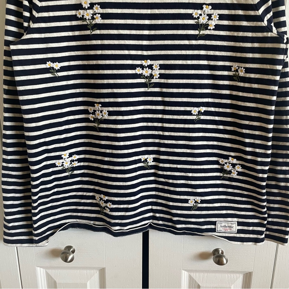 Talbots Striped Long Sleeve Top Womens L Floral Embroidered Basic Classic Preppy - Picture 5 of 15